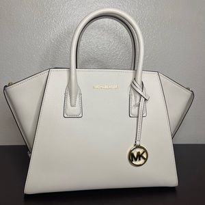 Micheal Kors Avril Large Top Zip Satchel- Light Cream